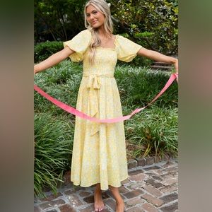 Red Dress Boutique Grow Freely Yellow Floral Print Midi Dress SMALL